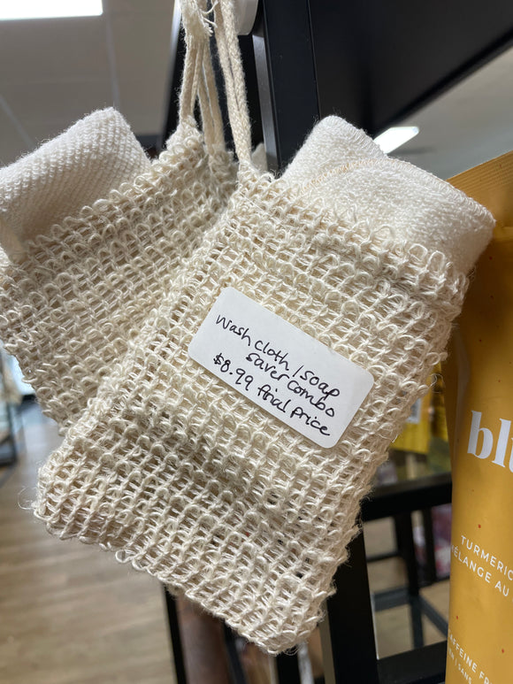 Cotton Wash cloth and reusable soap saver combo
